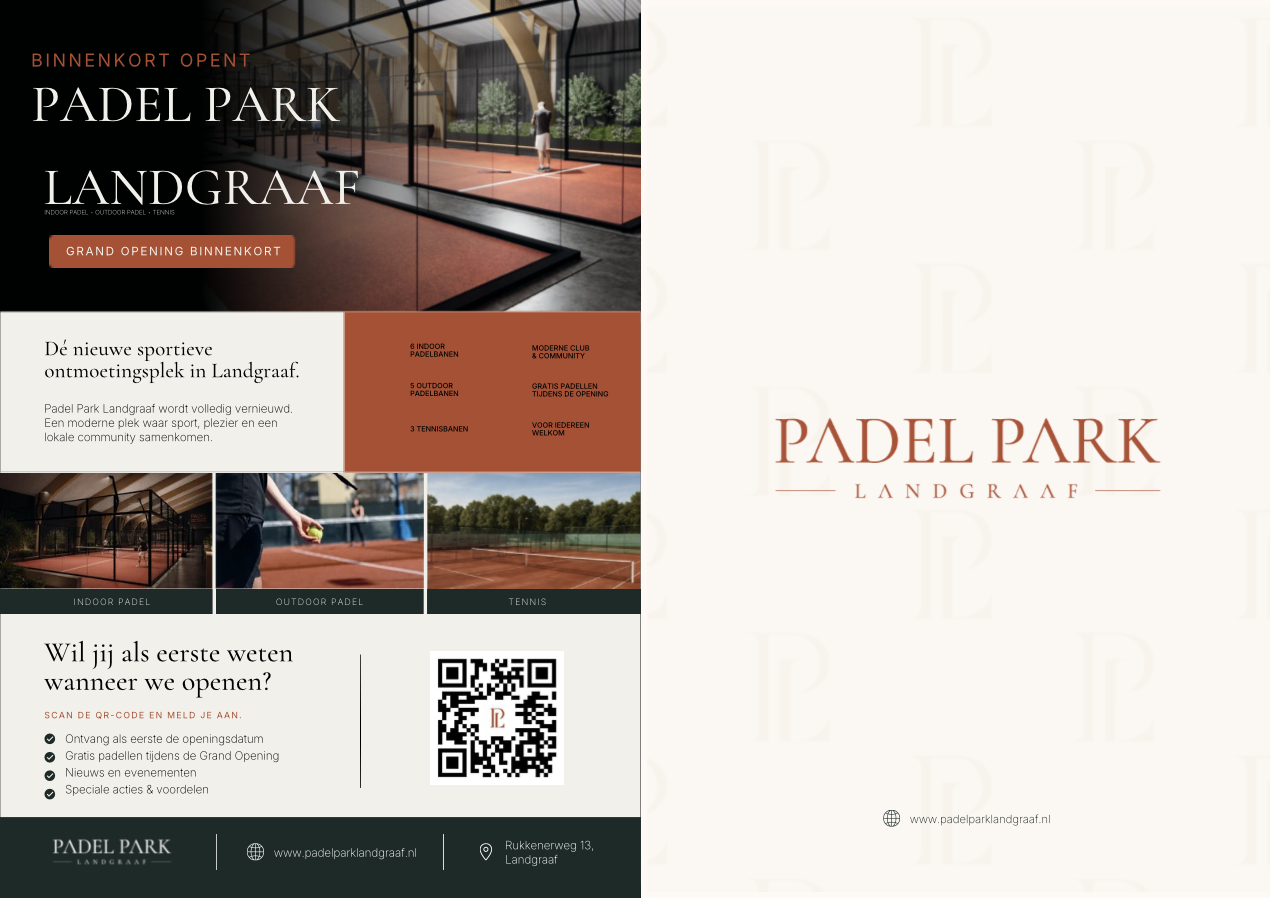 Landing page poster voor de Grand Opening van Padel Park Landgraaf