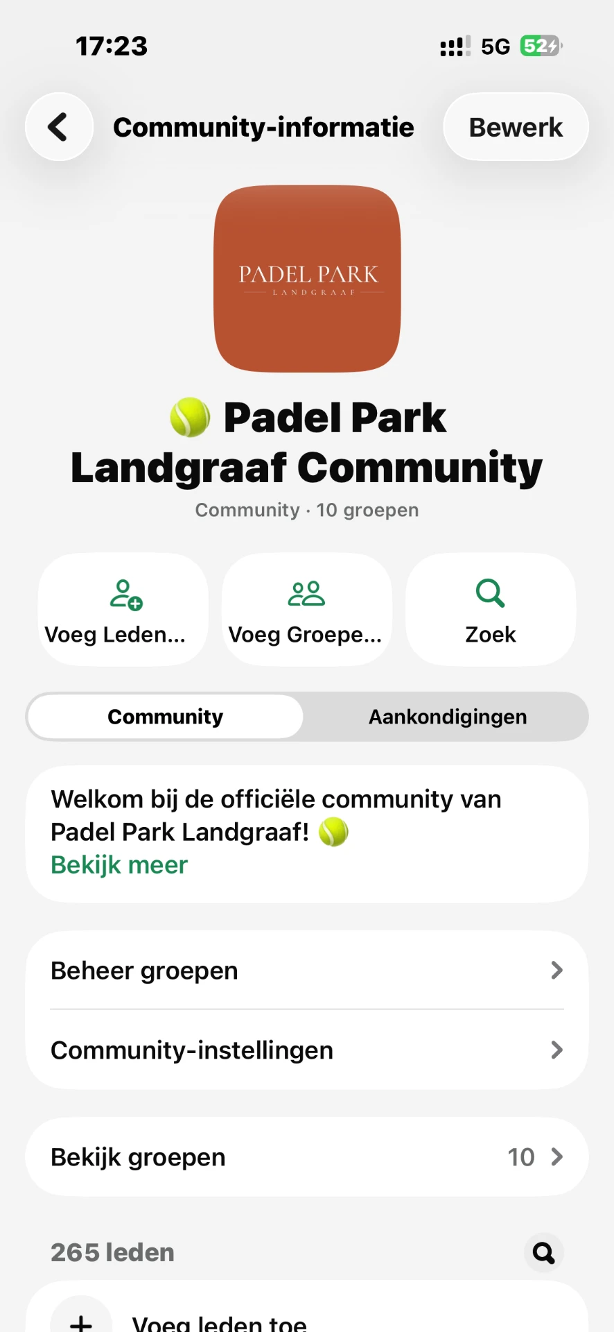 Facebookcommunity van Padel Park Landgraaf met ruim 500 leden