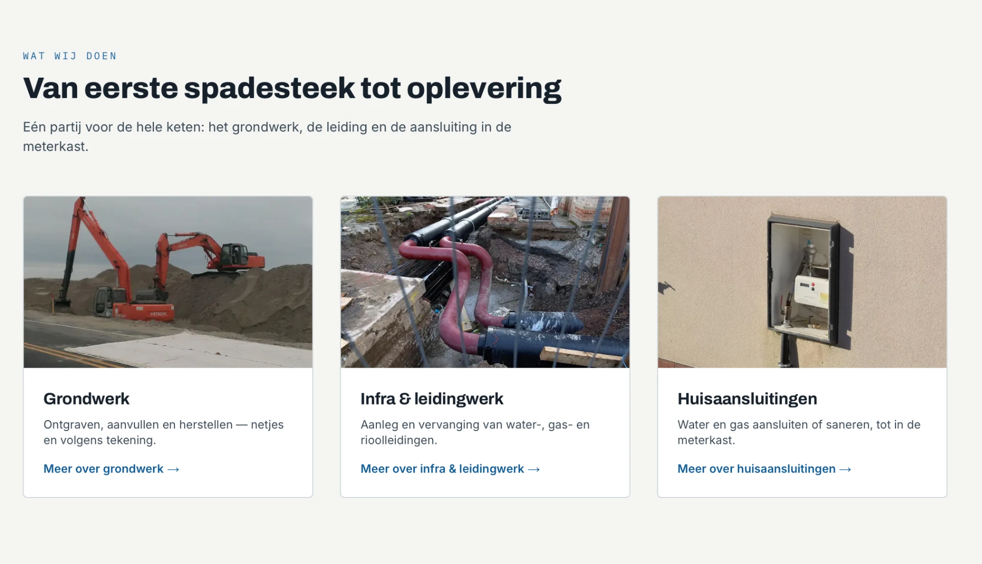 Dienstensectie, grondwerk, infra & leidingwerk en huisaansluitingen