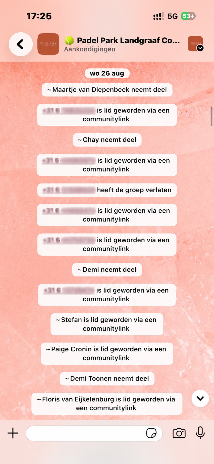 WhatsApp community van Padel Park Landgraaf, organisch opgebouwd vanaf nul