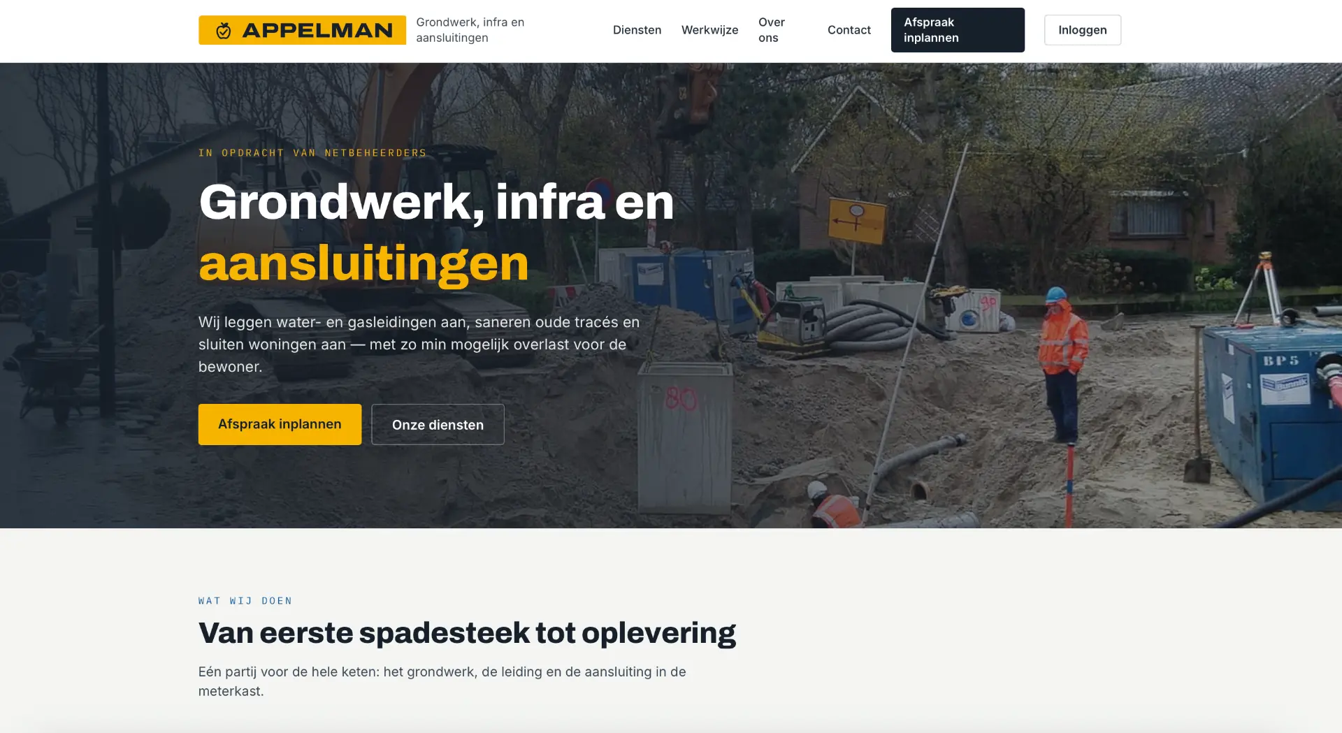 Homepage Appelman Projecten, Grondwerk, infra en aansluitingen